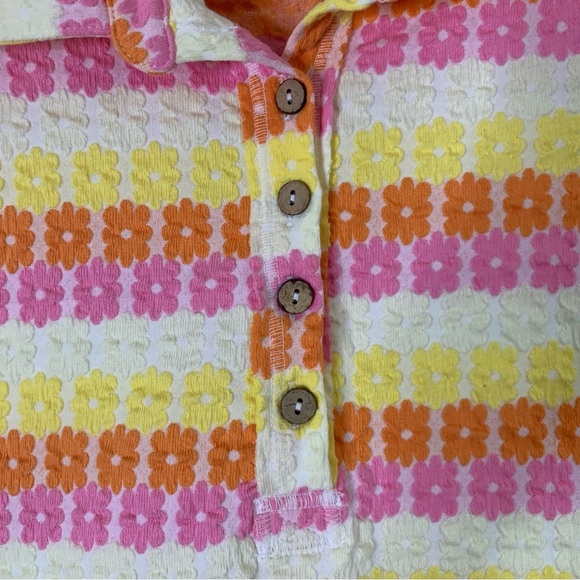 Free People Babe Town Polo Shirt Floral Spring Hippie S - Picture 4 of 7